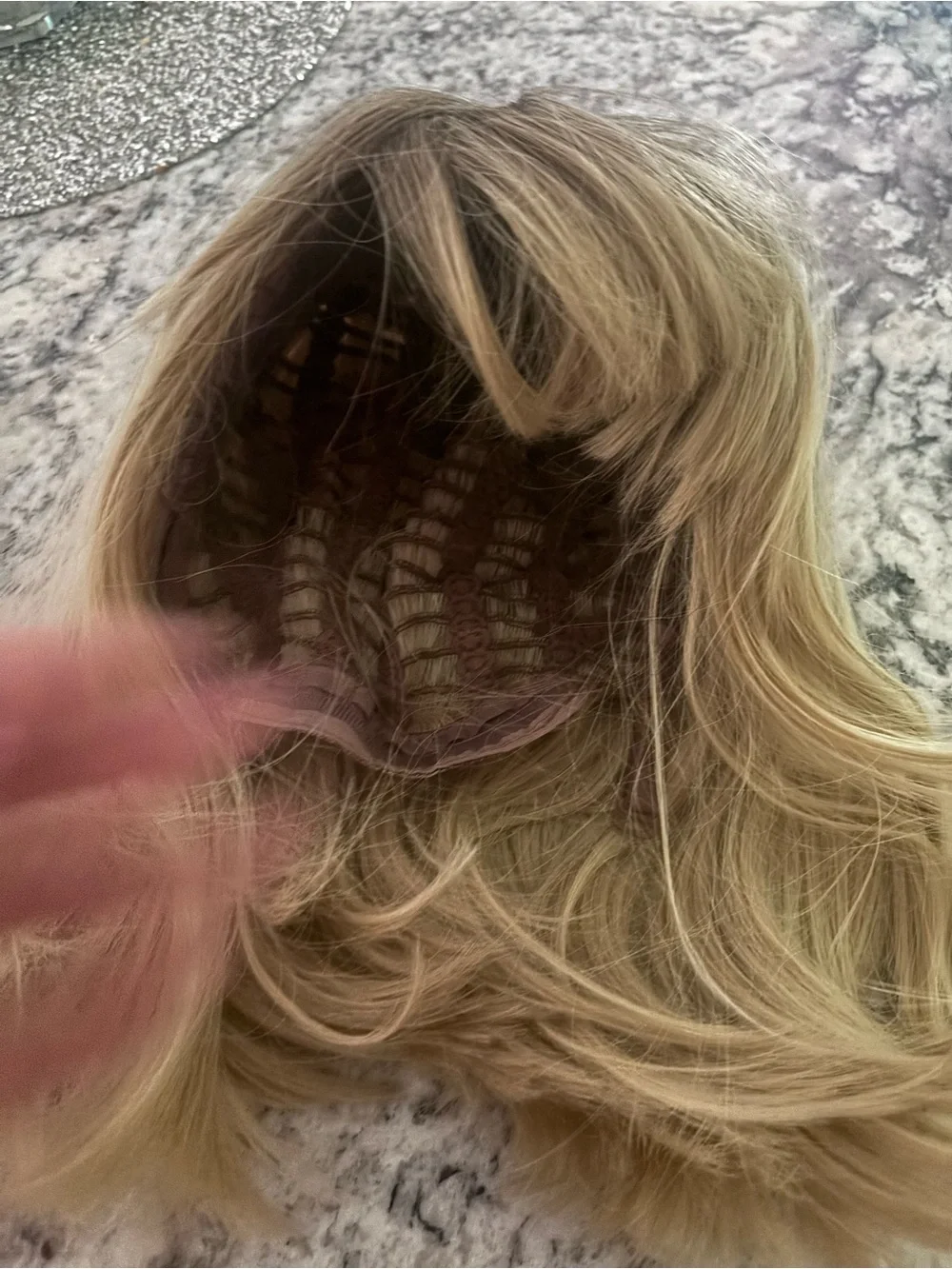 Title: Blonde Bob Wig Dark Roots Side Bangs Gently Worn